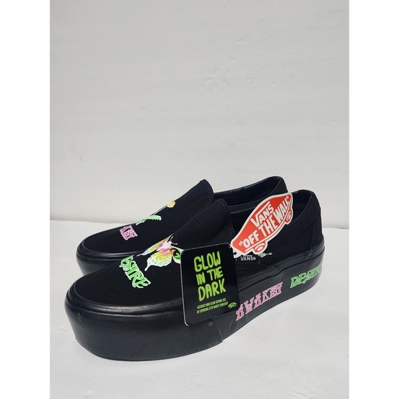 Vans Women's 6.5 Classic Slip-On Platform Morph Glow In The Dark Gothic Punk - Picture 2 of 8
